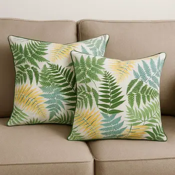 Set of Two 20" Green and Yellow Throw Pillows
