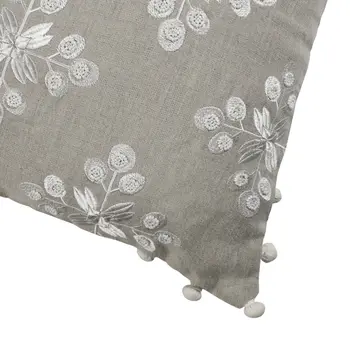 20" Beige and Ivory Throw Pillow with Embroidery
