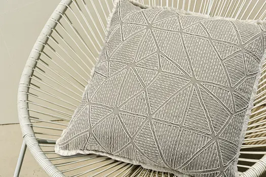 20" Beige and Ivory Throw Pillow with Embroidery and Fringe