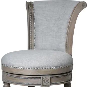30" Gray Solid Wood and Linen Bar Height Swivel Bar Chair