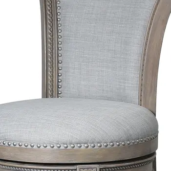 30" Gray Solid Wood and Linen Bar Height Swivel Bar Chair