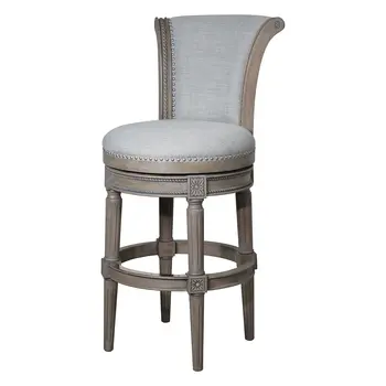 25" Gray Solid Wood and Fabric Counter Height Swivel Bar Chair
