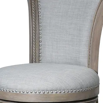 25" Gray Solid Wood and Fabric Counter Height Swivel Bar Chair