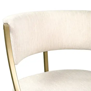 30" Beige And Antiqued Brass Steel Low Back Bar Height Bar Chair