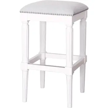 31" Light Gray and White Solid Wood Backless Bar Height Bar Chair