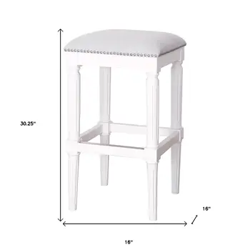 31" Light Gray and White Solid Wood Backless Bar Height Bar Chair