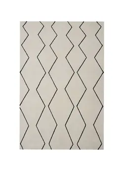 5' X 8' Beige and Black Geometric Power Loom Distressed Non Skid Area Rug