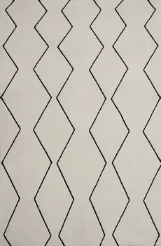 5' X 8' Beige and Black Geometric Power Loom Distressed Non Skid Area Rug