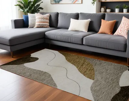 8' X 11' Beige and Brown Abstract Power Loom Distressed Non Skid Area Rug