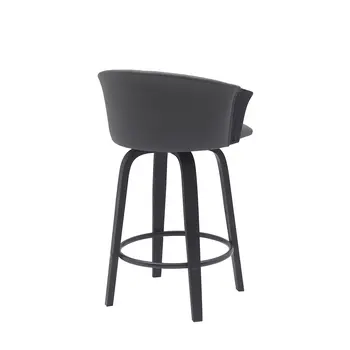 26" Gray and Black Faux Leather Counter Height Swivel Bar Chair