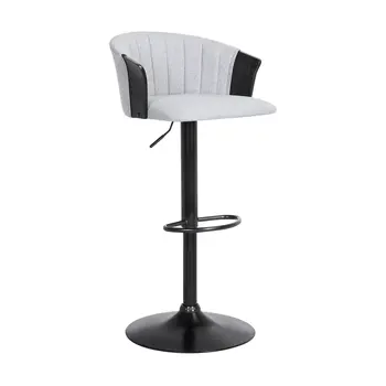 Light Gray and Black Fabric with Metal Swivel Adjustable Height Bar Chair