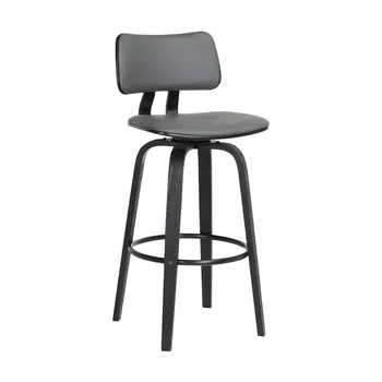 26" Gray And Black Faux Leather Swivel Low Back Counter Height Bar Chair