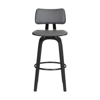 26" Gray And Black Faux Leather Swivel Low Back Counter Height Bar Chair
