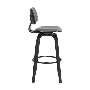 26" Gray And Black Faux Leather Swivel Low Back Counter Height Bar Chair