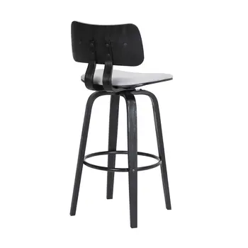 26" Light Gray And Black Fabric Swivel Low Back Counter Height Bar Chair