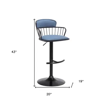 Blue and Black Fabric with Metal Swivel Low Back Adjustable Height Bar Chair