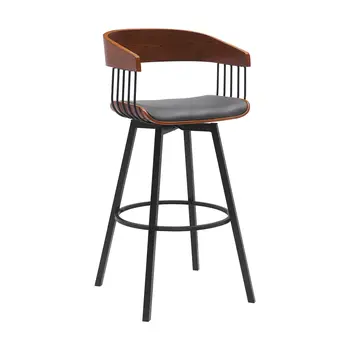 31" Gray and Black Faux Leather with Metal Swivel Bar Height Bar Chair