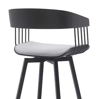 31" Light Gray and Black Fabric with Metal Swivel Bar Height Bar Chair