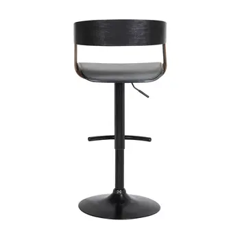 Gray and Black Faux Leather with Metal Swivel Adjustable Height Bar Chair