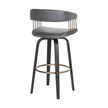 26" Gray And Black Faux Leather Swivel Counter Height Bar Chair