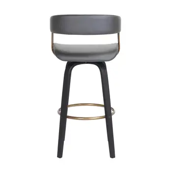 26" Gray And Black Faux Leather Swivel Counter Height Bar Chair