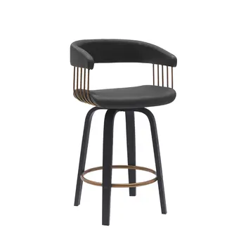 26" Black Faux Leather Swivel Counter Height Bar Chair