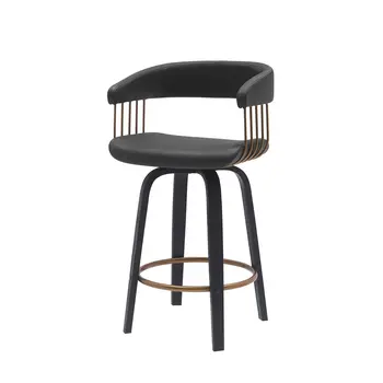 26" Black Faux Leather Swivel Counter Height Bar Chair