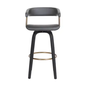 31" Gray And Black Faux Leather Swivel Bar Height Bar Chair
