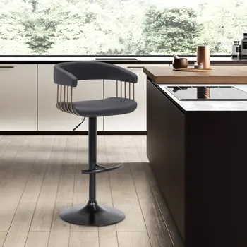 Black Faux Leather And Metal Swivel Adjustable Height Bar Chair