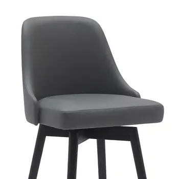 26" Gray and Black Faux Leather with Solid Wood Swivel Counter Height Bar Chair