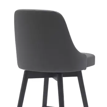 26" Gray and Black Faux Leather with Solid Wood Swivel Counter Height Bar Chair