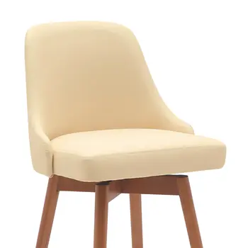 26" Cream and Wood Brown Faux Leather with Solid Wood Swivel Counter Height Bar Chair