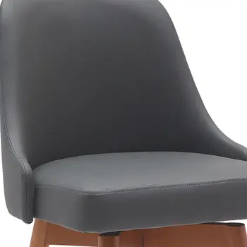 26" Gray and Wood Brown Faux Leather with Solid Wood Swivel Counter Height Bar Chair