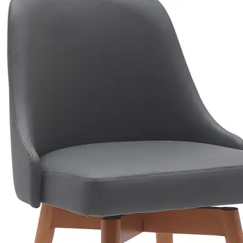 30" Gray and Wood Brown Faux Leather with Solid Wood Swivel Bar Height Bar Chair