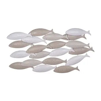 21" X 36" Gray And Beige Metal School of Fish Wall Decor