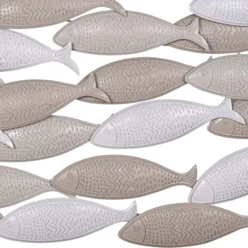 21" X 36" Gray And Beige Metal School of Fish Wall Decor