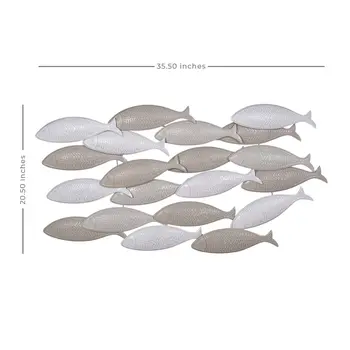 21" X 36" Gray And Beige Metal School of Fish Wall Decor