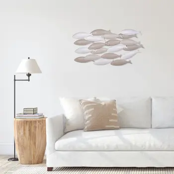 21" X 36" Gray And Beige Metal School of Fish Wall Decor