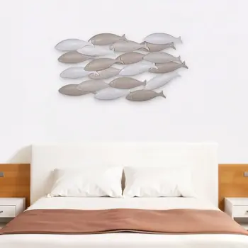 21" X 36" Gray And Beige Metal School of Fish Wall Decor