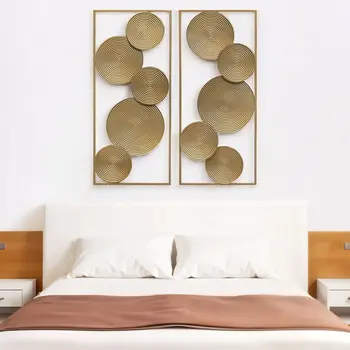 Set of Two Gold Metal Modern Abstract Geometric Wall Decor