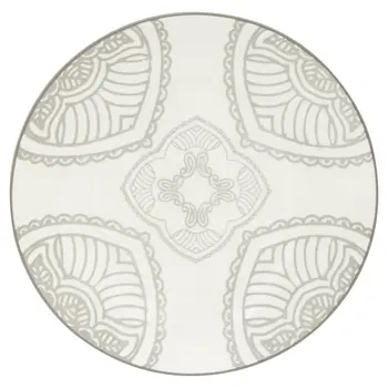 Gray and Ivory Sixteen Piece Round Geometric Ceramic Service For Four Dinnerware Set
