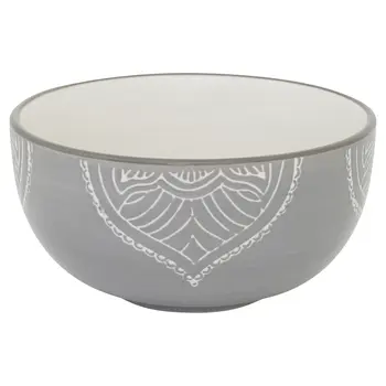 Gray and Ivory Sixteen Piece Round Geometric Ceramic Service For Four Dinnerware Set