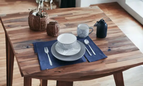 Gray and Ivory Sixteen Piece Round Geometric Ceramic Service For Four Dinnerware Set