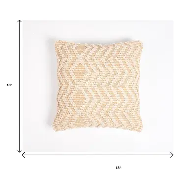 18" X 18" Beige and Ivory Zigzag Cotton Pillow Cover With Texture