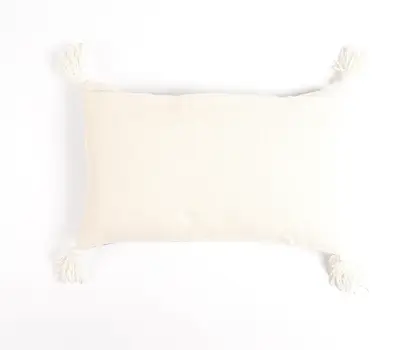 15" x 26"  Blue and White Geometric Cotton Pillow Cover With Tassels