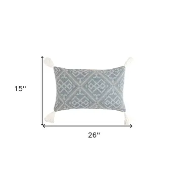 15" x 26"  Blue and White Geometric Cotton Pillow Cover With Tassels