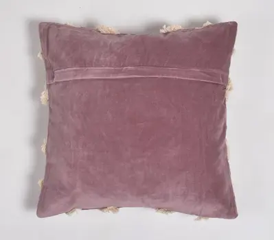 18" Purple and Ivory Geometric Cotton Throw Pillow Cover With Lace