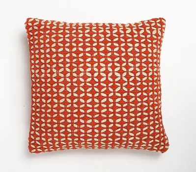 18" Red and White Geometric Cotton Blend Throw Pillow Cover