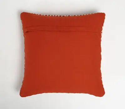 18" Red and White Geometric Cotton Blend Throw Pillow Cover