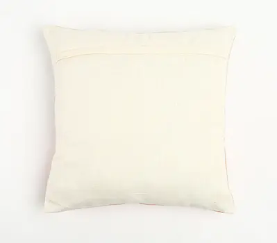 20" Natural and Coral Hand Woven Text Indoor Outdoor Throw Pillow Cover With Embroidery